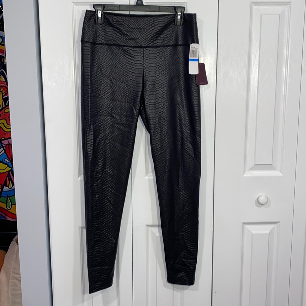 black leather snake print leggings